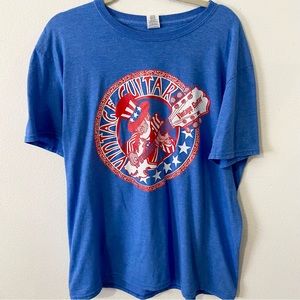 Vintage guitar magazine retro shirt blue T-shirt tee men’s size XL short sleeve